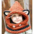 Inverno quente crianças crochet malha capuz capuz coifa fox cachecol earflap gorros chapéu (hw602)